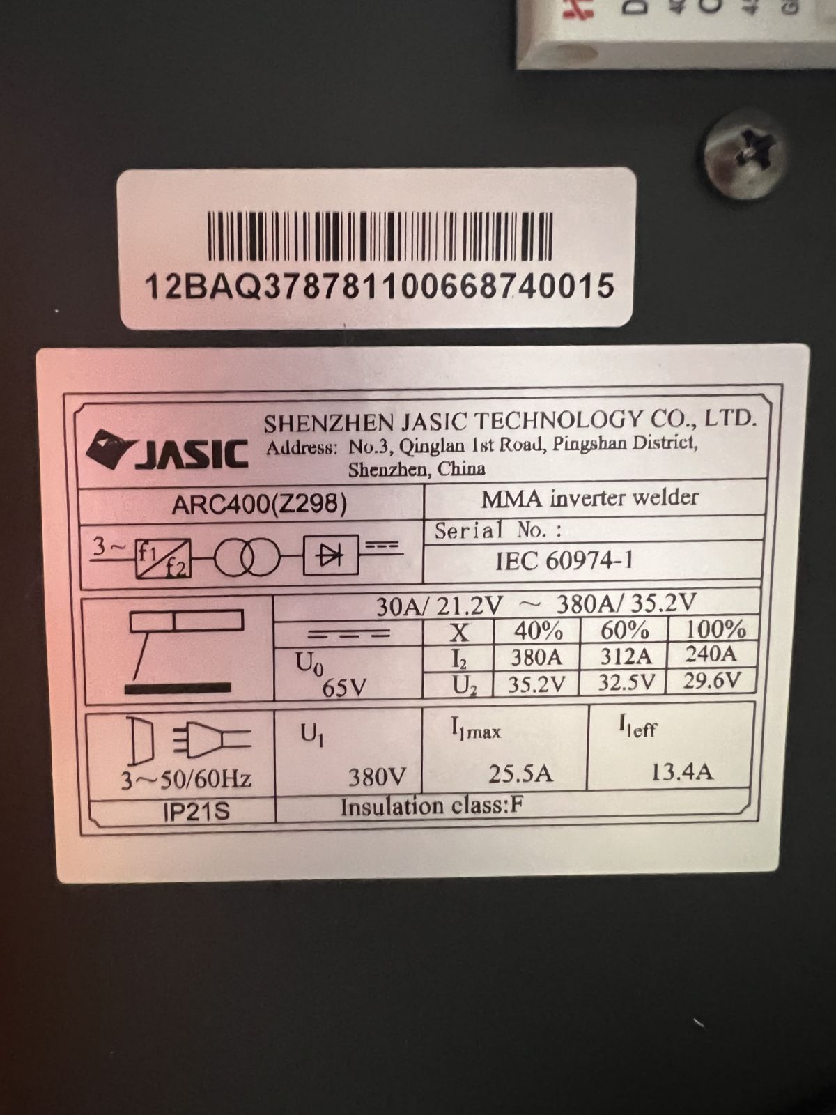 Jasic aparat za zavarivanje ARC 400 (Z298), 380A, 380V